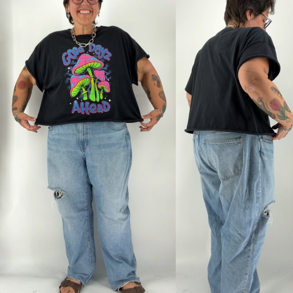 DOM trippy alt graphic tee boxy crop cap sleeve shirt mens 3XL plus size queer